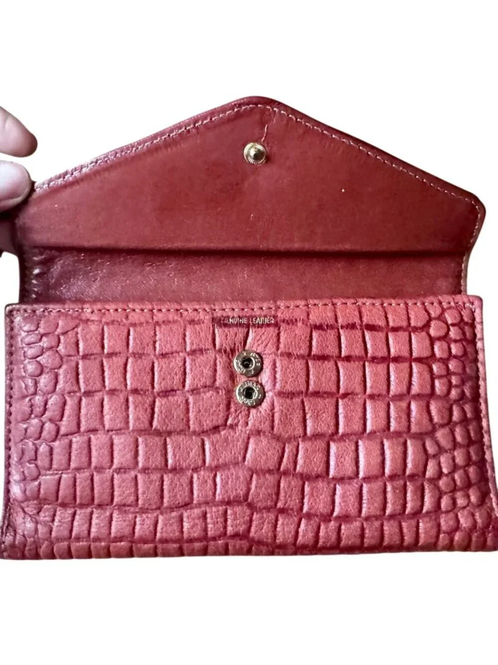 Vintage Genuine Leather Crocodile Embossed Checkbook Wallet 7